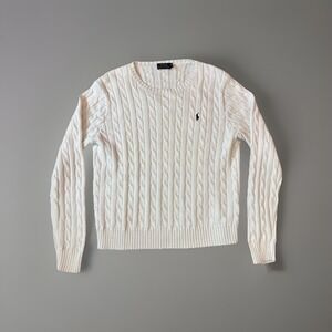 Polo Ralph Lauren Cotton Cable Knit Crewneck Sweater White Women's XL  Preppy